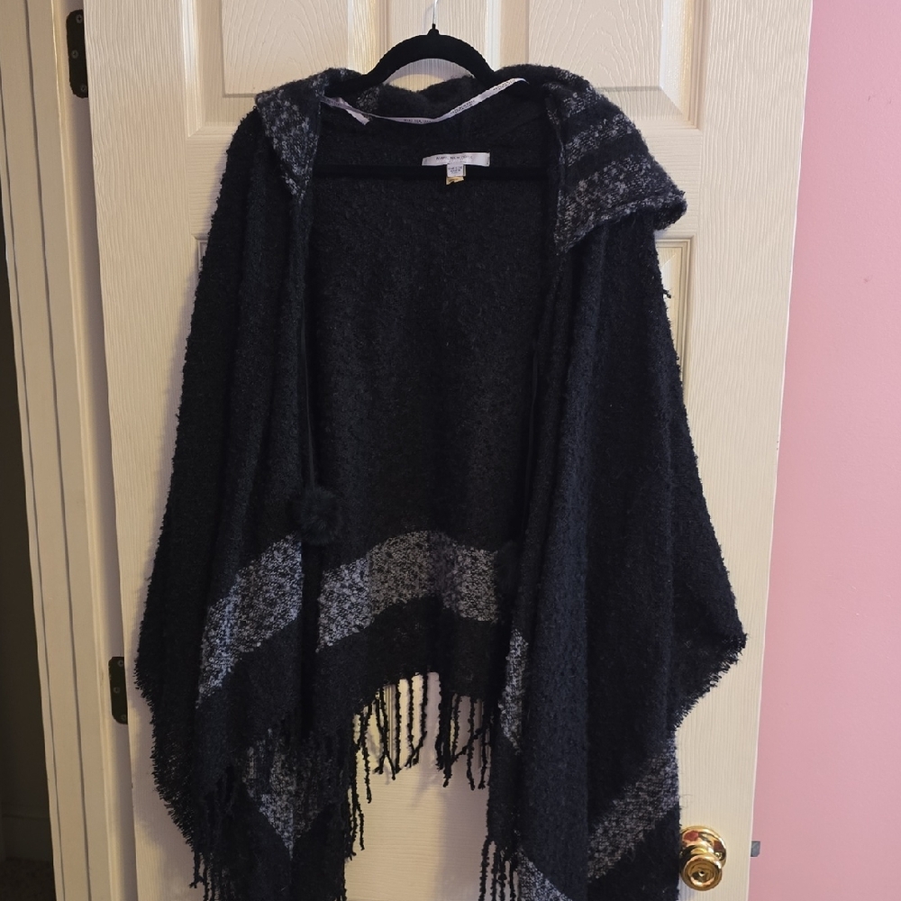 Marc New York Black and Gray Poncho with Fringe